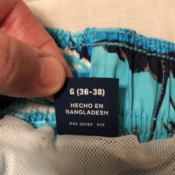 George L Tropical Teal Navy Swim Trunks - Picture 11 of 12